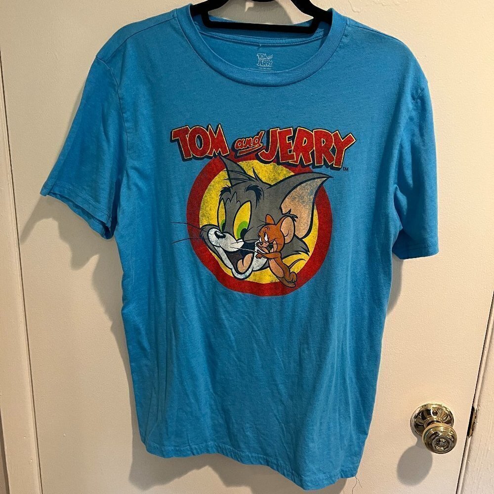 Tom and Jerry blue Mens T-shirt, Size Large